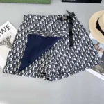 Falda pantalón Dior para mujer en tafetán técnico jacquard azul con motivo Dior Oblique