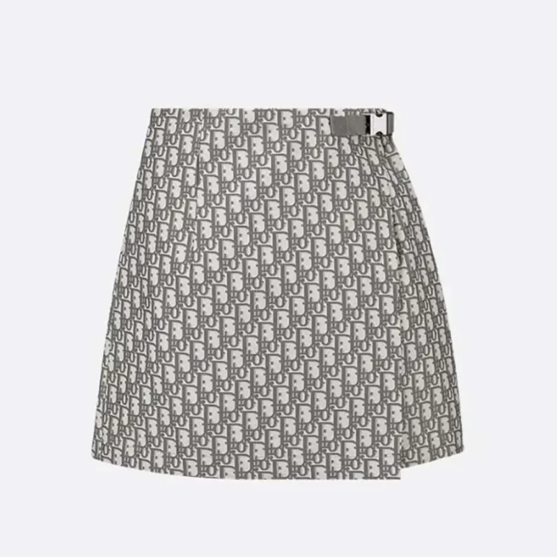 Dior Women Skort Gray Technical Taffeta Jacquard with Dior Oblique Motif