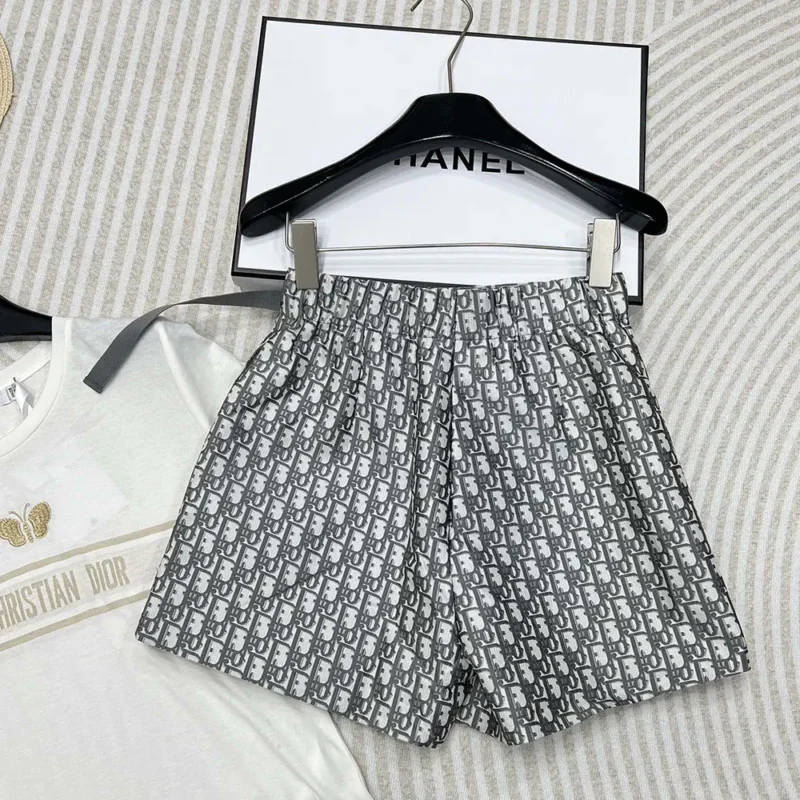 Dior Women Skort Gray Technical Taffeta Jacquard with Dior Oblique Motif