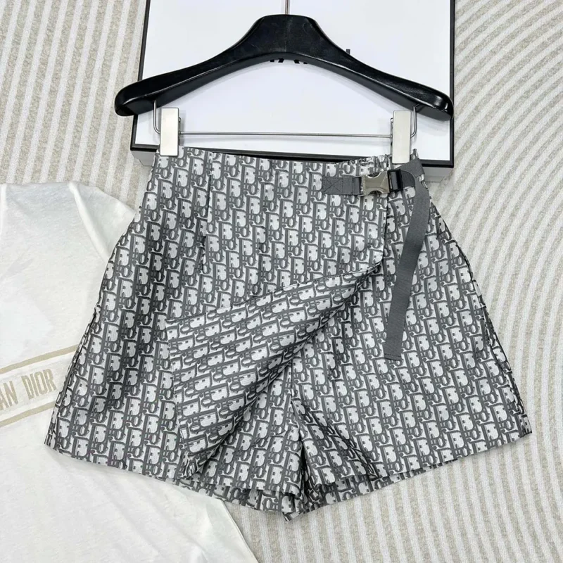Dior Women Skort Gray Technical Taffeta Jacquard with Dior Oblique Motif
