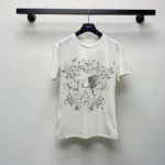 Dior Women T-Shirt White Cotton and Linen Jersey with Black Dior Cabinet de Curiosités Motif