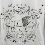 Dior Women T-Shirt White Cotton and Linen Jersey with Black Dior Cabinet de Curiosités Motif