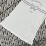 Dior Women T-Shirt White Cotton and Linen Jersey with Gray Christian Dior Papillon Motif