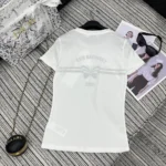 Dior Women T-Shirt White Cotton and Linen Jersey with Gray Christian Dior Papillon Motif