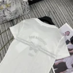 Dior Women T-Shirt White Cotton and Linen Jersey with Gray Christian Dior Papillon Motif