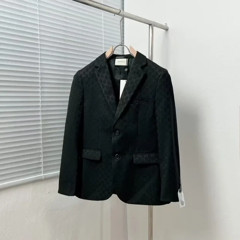 Gucci Men Gucci Checkered Oversized Blazer-Black