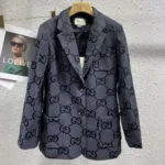 Gucci Men Gucci Embroidered Denim Blazer-Grey