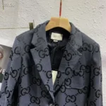 Gucci Men Gucci Embroidered Denim Blazer-Grey