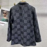 Gucci Men Gucci Embroidered Denim Blazer-Grey