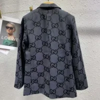 Gucci Men Gucci Embroidered Denim Blazer-Grey (1)