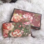 Gucci Unisex GG Blooms Long Wallet Floral Flower Round Zipper-Pink