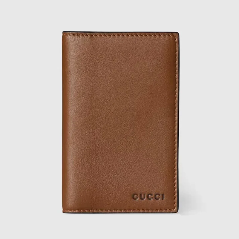 Gucci Unisex GG Emblem Bi Fold Embossed Card Case-Brown 818953AAEQ72747
