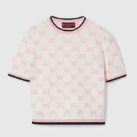 Gucci Women Cotton Crewneck Top with GG Intarsia 788766XKD1R9487