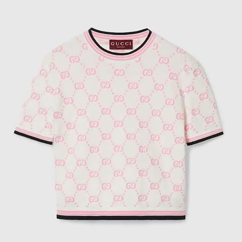 Gucci Women Cotton Crewneck Top with GG Intarsia 788766XKD1R9487
