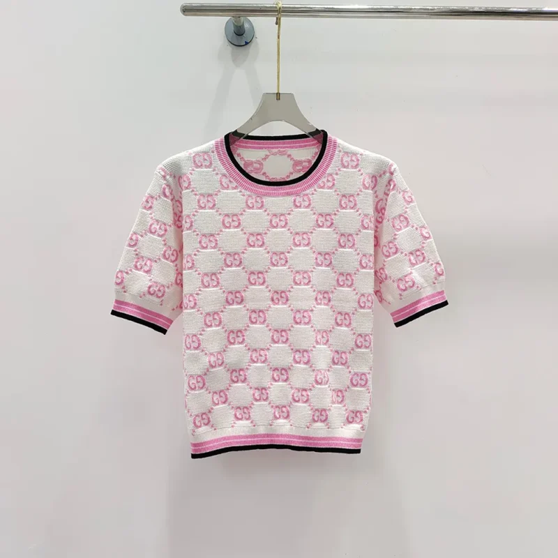 Gucci Women Cotton Crewneck Top with GG Intarsia 788766XKD1R9487