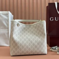 Gucci Women GG Emblem Mini Bucket Bag-White 815118FAD6L9641 (1)