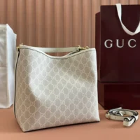 Gucci Women GG Emblem Mini Bucket Bag-White 815118FAD6L9641 (1)