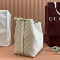 Gucci Women GG Emblem Mini Bucket Bag-White 815118FAD6L9641 (1)