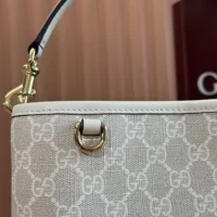 Gucci Women GG Emblem Mini Bucket Bag-White 815118FAD6L9641 (1)