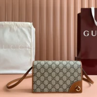 Gucci Women GG Emblem Mini Shoulder Bag-Brown 820688FAD6L9758 (1)