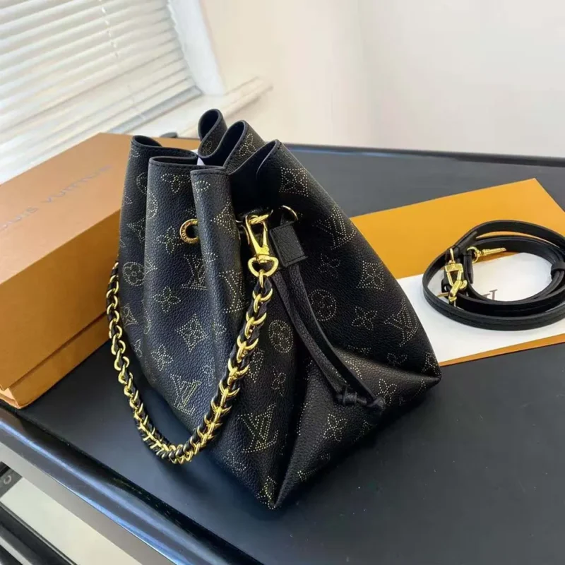 Louis Vuitton LV Women Bella Bucket Bag in Mahina Calfskin Leather-Black
