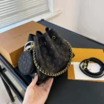 Louis Vuitton LV Women Bella Bucket Bag in Mahina Calfskin Leather-Black