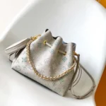 Louis Vuitton LV Women Bella Bucket Bag in Mahina Calfskin Leather-Brume Gray M12125