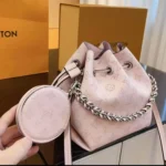 Louis Vuitton LV Women Bella Bucket Bag in Mahina Calfskin Leather-Pink M23195