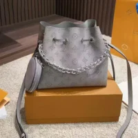 Louis Vuitton LV Women Bella Bucket Bag in Mahina Calfskin Leather-Silver (1)