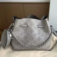 Louis Vuitton LV Women Bella Bucket Bag in Mahina Calfskin Leather-Silver (1)