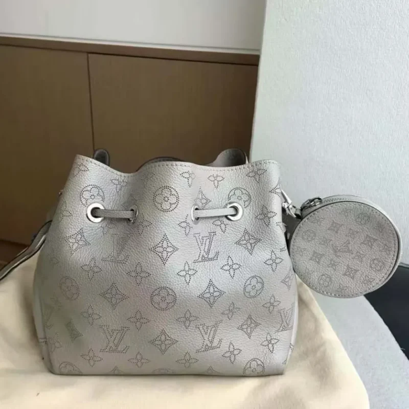 Louis Vuitton LV Women Bella Bucket Bag in Mahina Calfskin Leather-Silver