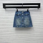 Louis Vuitton Women Button Front Denim Mini Skirt 1AGOTP
