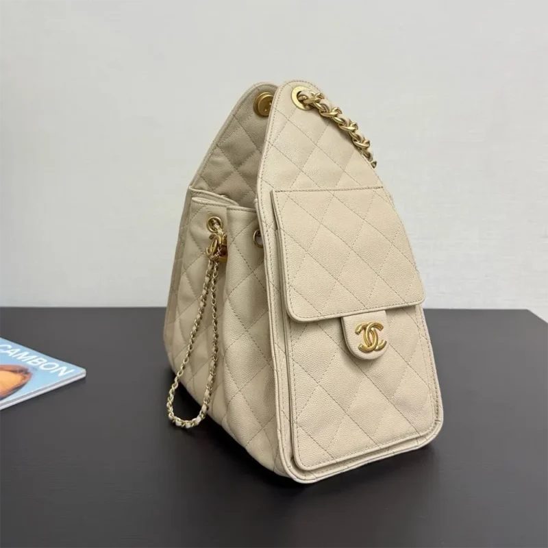 Chanel Women 25 Small Handbag Grained Calfskin Gold Tone Metal-Beige