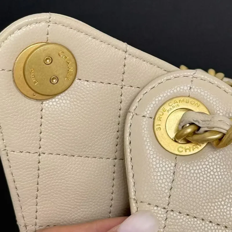 Chanel Women 25 Small Handbag Grained Calfskin Gold Tone Metal-Beige