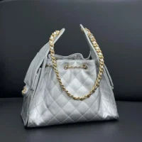 Chanel Women 25 Small Handbag Grained Calfskin Gold Tone Metal-Silver (1)