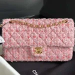 Chanel Dam CC Mini Klassisk Handväska Tweed Guldton Metall-Rosa