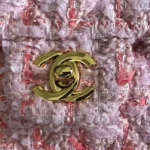 Chanel Dam CC Mini Klassisk Handväska Tweed Guldton Metall-Rosa