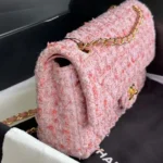 Chanel Dam CC Mini Klassisk Handväska Tweed Guldton Metall-Rosa