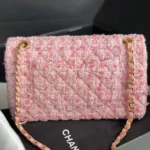 Chanel Dam CC Mini Klassisk Handväska Tweed Guldton Metall-Rosa