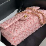Chanel Dam CC Mini Klassisk Handväska Tweed Guldton Metall-Rosa