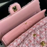 Chanel Dam CC Mini Klassisk Handväska Tweed Guldton Metall-Rosa