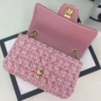 Chanel Women CC Mini Classic Handbag Tweed Gold Tone Metal-Pink (1)