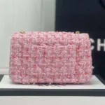 Chanel Dam CC Mini Klassisk Handväska Tweed Guldton Metall-Rosa