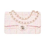 Chanel Women CC Mini Classic Handbag Tweed Gold Tone Metal-White