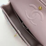 Chanel Women CC Mini Classic Handbag Tweed Gold Tone Metal-White