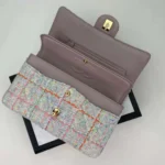 Chanel Women CC Mini Classic Handbag Tweed Gold Tone Metal-White