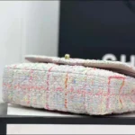 Chanel Women CC Mini Classic Handbag Tweed Gold Tone Metal-White