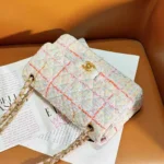 Chanel Women CC Mini Classic Handbag Tweed Gold Tone Metal-White