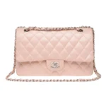Chanel Women Classic 11.12 Handbag in Lambskin Leather-Light Pink/Silver