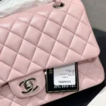 Chanel Women Classic 11.12 Handbag in Lambskin Leather-Light Pink/Silver
